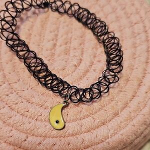 Black Choker Necklace with Yellow Pendant